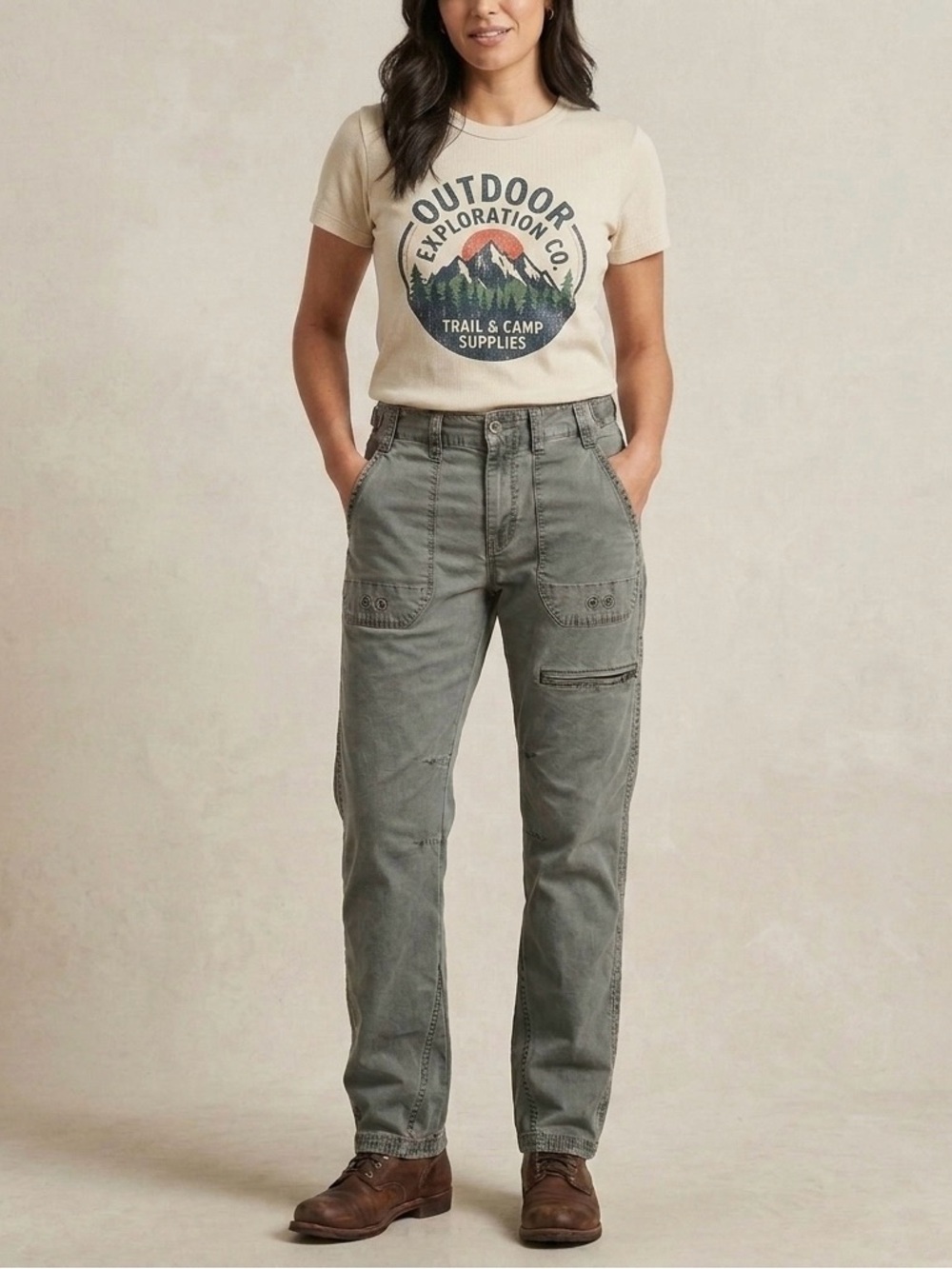 FREE PEOPLE | WE THE FREE CARGO PANTS GROMMET UTILITY SIZE 10 GRAY HIKING